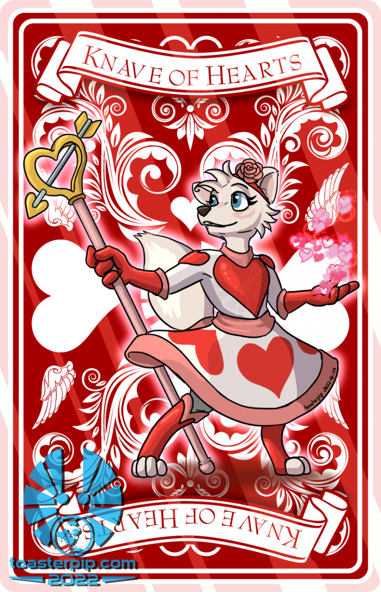 toasterpip gift art furry fox smolninalia superhero magical_girl hearts heart_theme card playing_card