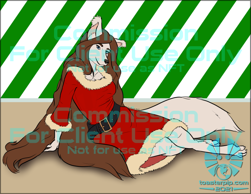 toasterpip commission illustration vixen white fox anthro holiday dress fur_trim