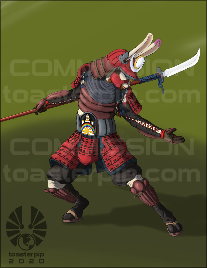 toasterpip commission furry anthro hare rabbit samurai armor armour naginata ramiel_brisbane