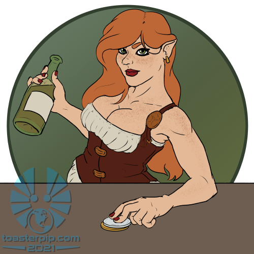 toasterpip character rpg d&d dnd halfling woman barmaid redhead