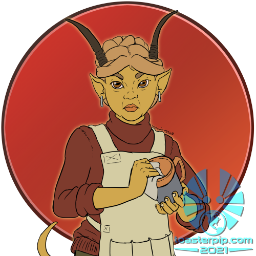 toasterpip character rpg D&D dnd tiefling woman barmaid
