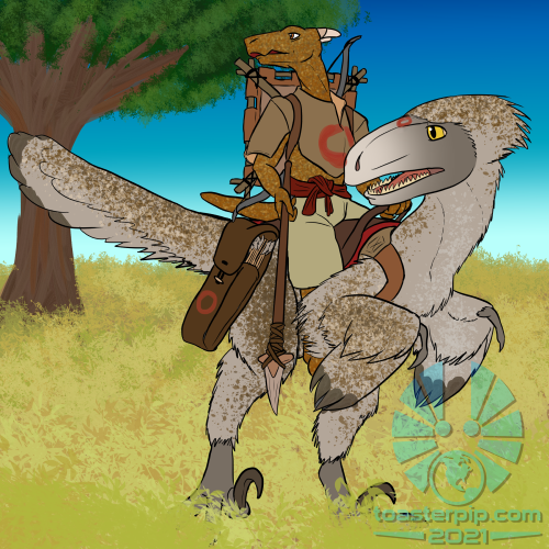 toasterpip character rpg d&d dnd kobold spear dinosaur deinonychus