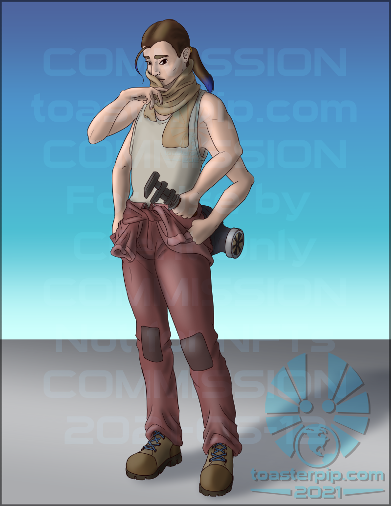 toasterpip commission character human kasatha hybrid portrait wrench gas_mask four_arms