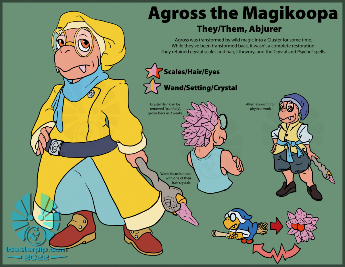 toasterpip character reference design magikoopa cluster super_mario_RPG nonbinary koopa mage
