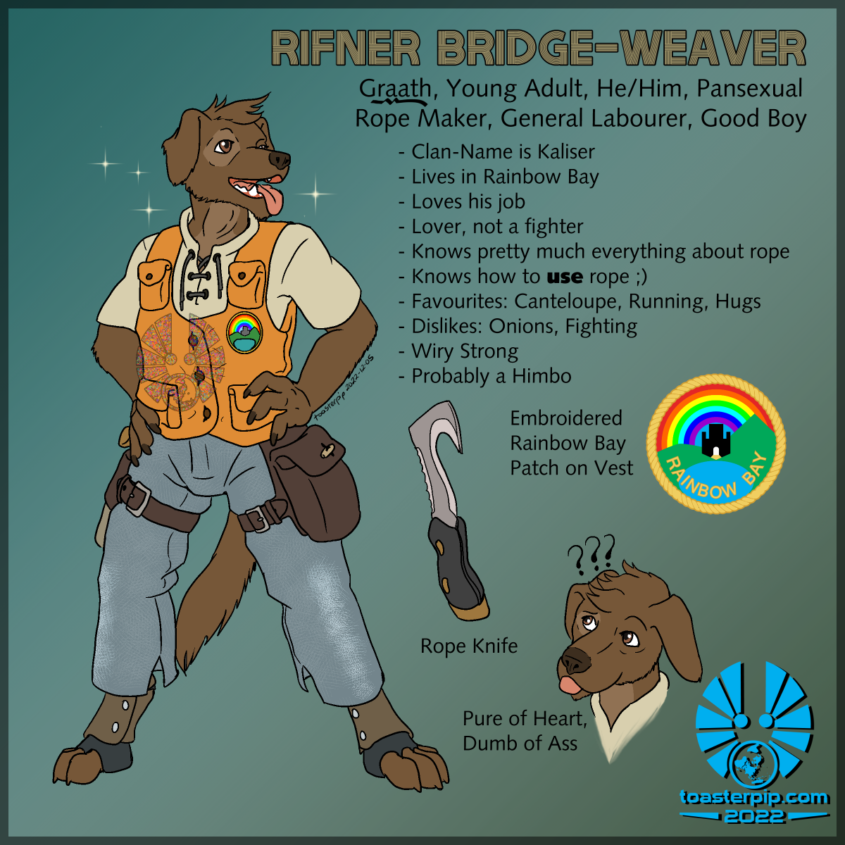 toasterpip character design furry dog brown_lab laratia furcadia himbo construction rifner bridge_weaver