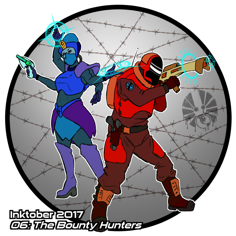 inktober inktober2017 day06 the_bounty_hunters starfinder kasatha human sci-fi
